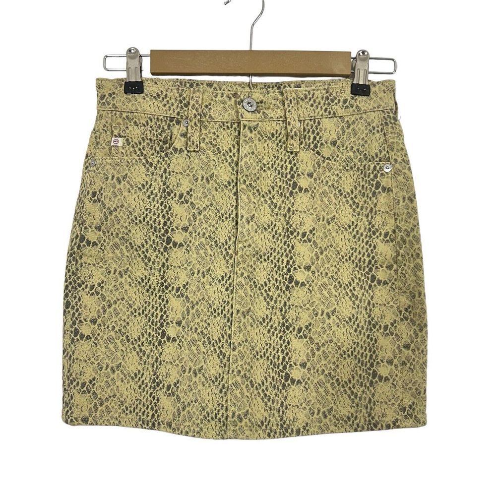 AG Adriano Goldschmied Size 26 Women's Vera Snake Print Denim Mini skirt